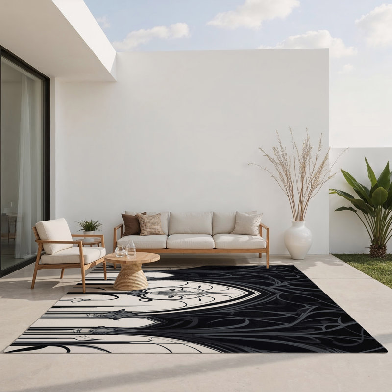 Tapis intérieur et extérieur Midnight Wreath, Rectangulaire 8 pi x 10 pi