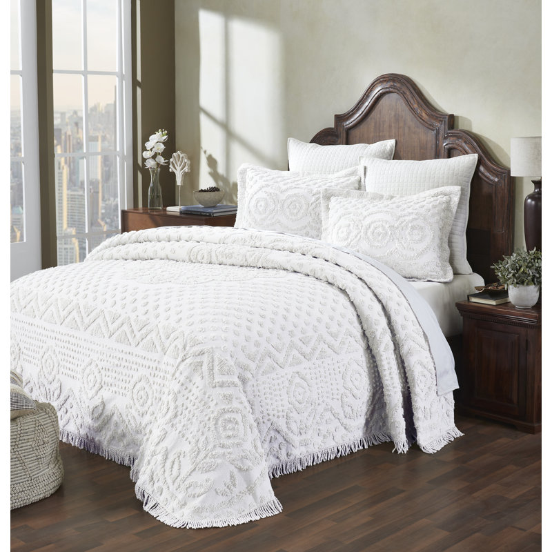 Couvre-lit / couvre-lit 100% coton lavable à la machine Heirloom Collection, Ensemble de courtepointe simple, Blanc