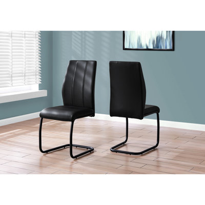 De 2 chaises de salle à manger modernes, revêtues de similicuir noir, d'une hauteur de 39 po, avec structure en métal, pour la chaise de cuisine 2, avec apparence en cuir, hauteur, fabrication, pièce contemporaine