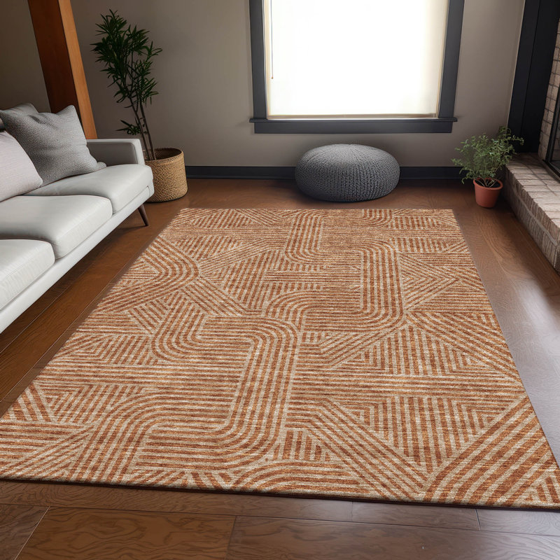 Premium Machine Washable Prisco Terracotta Rug, Rectangle 5' x 7'6"