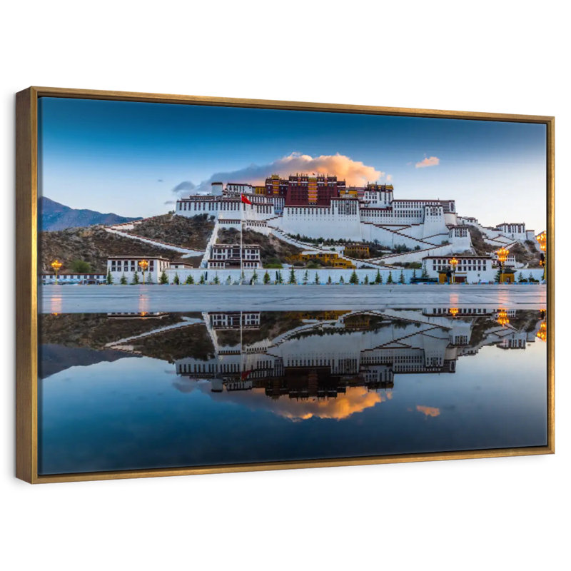Palais du Pocala au Tibet, 25 po x 17 po, Cadre flottant doré