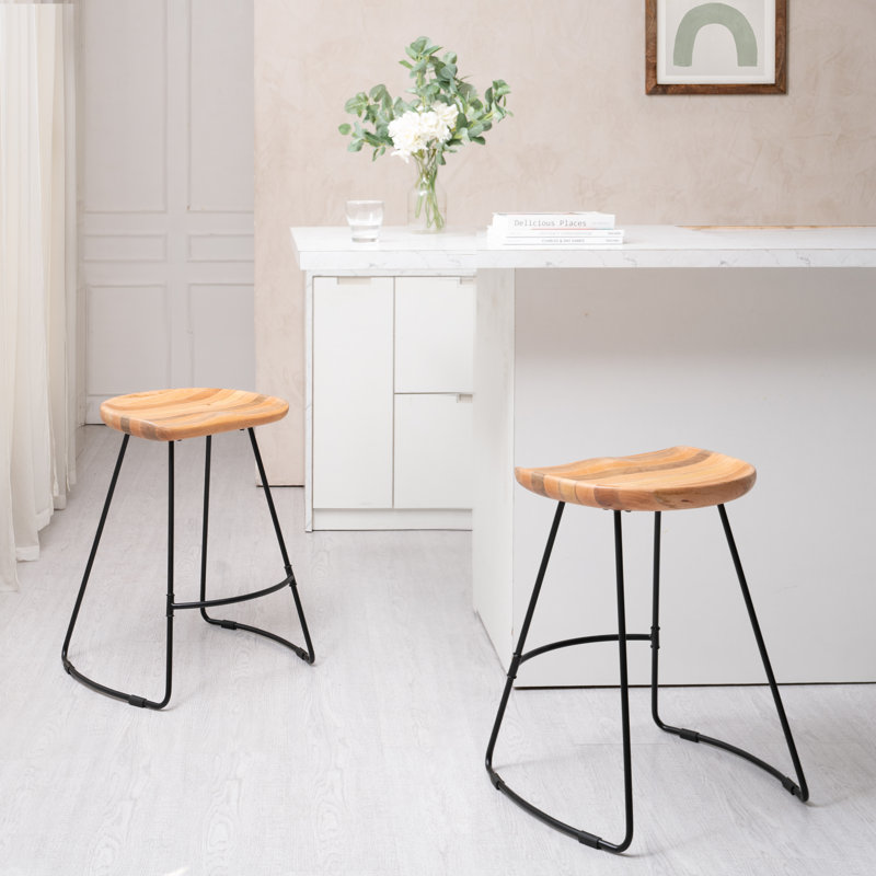 Alberts Solid Wood Counter Bar Stool, Natural, Short Stool (24" Seat Height)