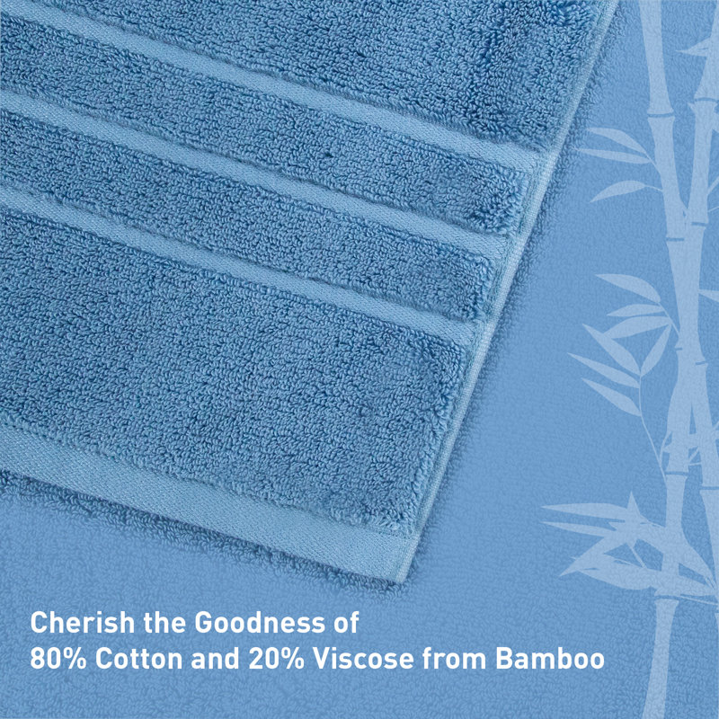 Marguerite 4 Pc Bath Towel Set, 2 Bath Towel 30x58 In , 2 Washcloth 13x13 In, Cotton and Rayon from Bamboo towel, Plush, Absorbent, Zero Twist Bathroom Towels