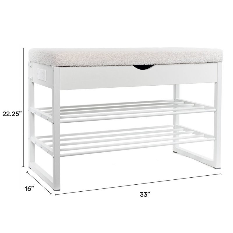 Upholstered Modern Versatile Storage Bench with Charging Station for Entryway, Bedroom and Living Room With Rack for Shoes and Sneakers