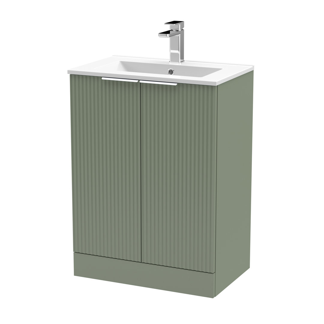 Hudson Reed Satin Green Fluted 2 Door Vanity Unit And Minimalist Ceramic Basin | | Mdf | 600Mm - Image 3