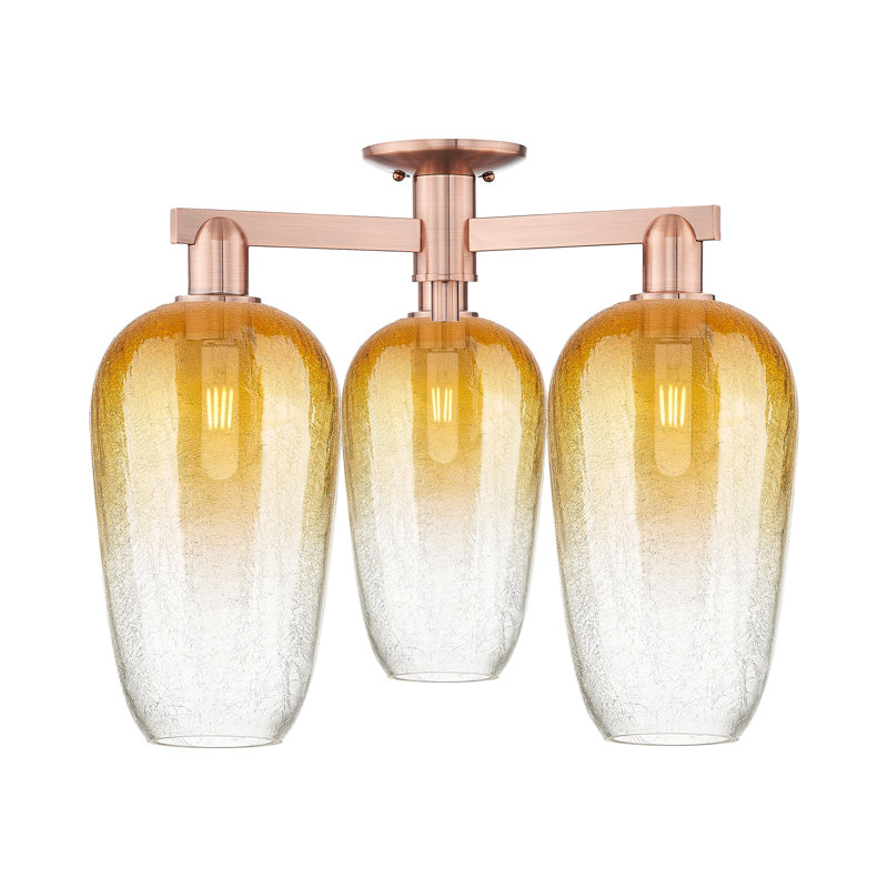 Brookhaven Flute - 3 Light Semi-Flush Mount, Cuivre antique, Ambre
