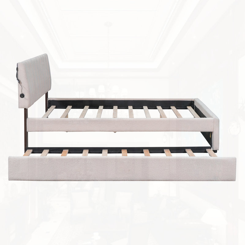Lit plateforme tapissier Teddy, Beige, Grand
