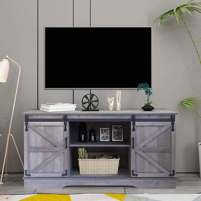 Meuble audio-vidéo en bois massif pour téléviseur de 55 po ou moins , Gris
