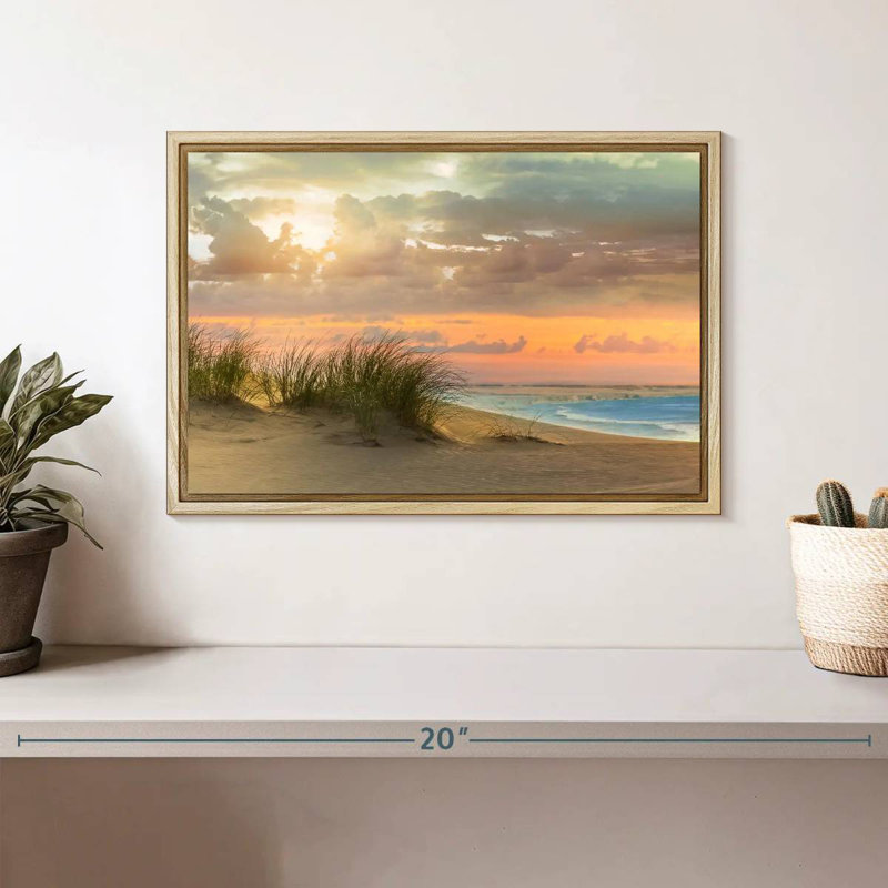 Herbe de mer et crépuscule, Cadre flottant en bois naturel, 13 po x 9 po