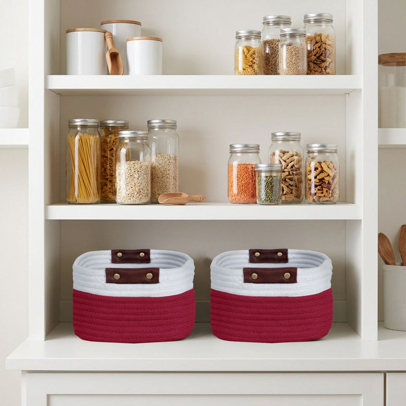 Reva Collection 100% Cotton Storage Basket, Woven Rectangular Organizer Bin, 11" x 9" x 6", for Shelf Storage, Closet Organization, Bathroom, Nursery, Pantry & Office, Decorative Basket, Red