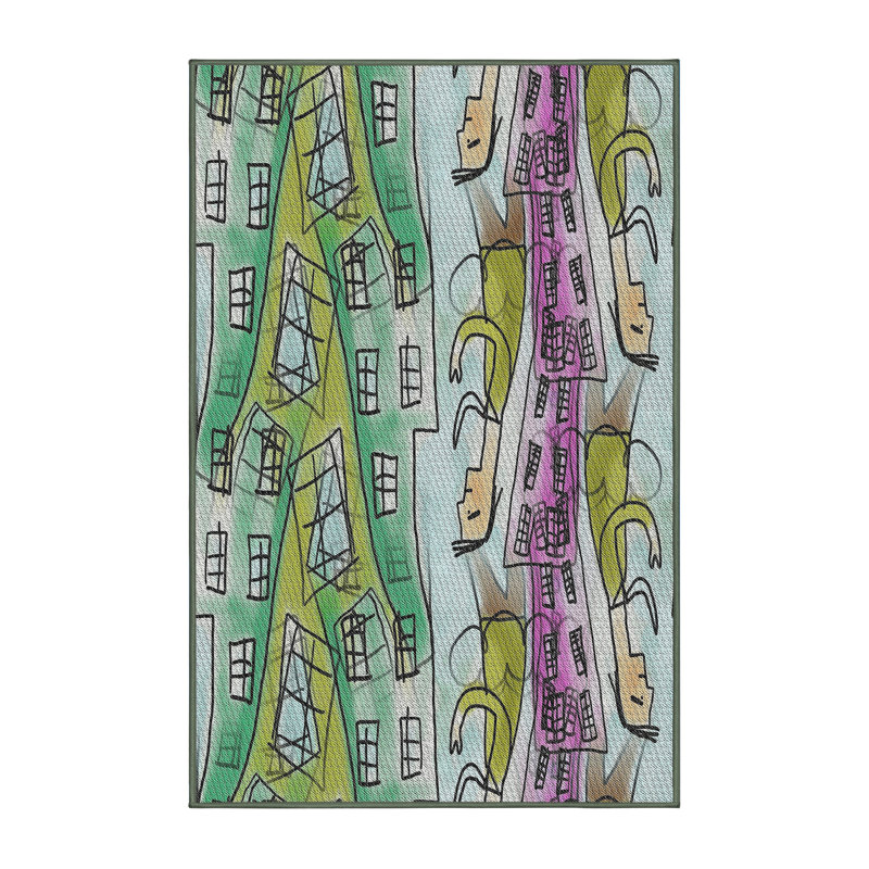 Tapis brun/vert à motifs, Rectangle 5 pi x 8 pi