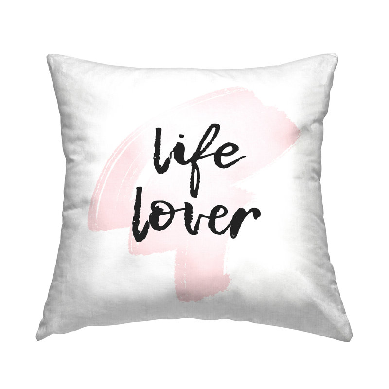 Life Lover Pink and White Square Throw Pillow Set