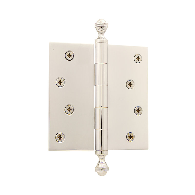 4'' x 4'' Brass Butt Bearing Hinge, Polished Nickel