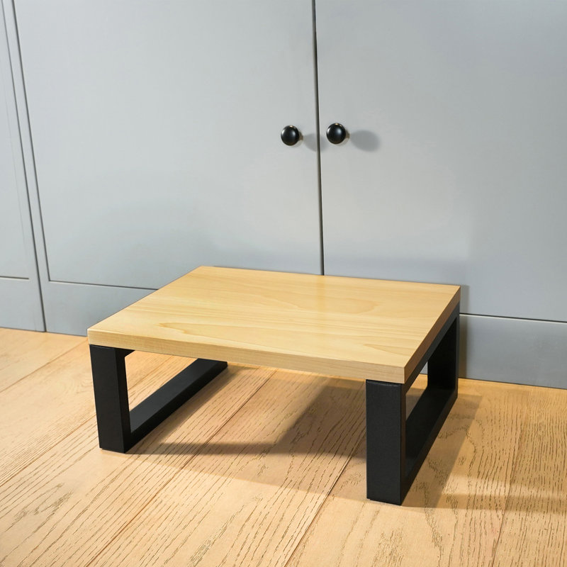 Escabeau en bois massif Gurmann, Beige / noir