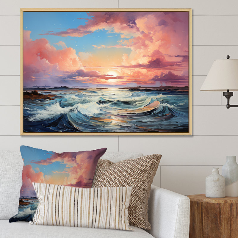 Coastal Sky Infinite Azure Patchwork I - Décoration murale nautique et plage, 34" H x 44" W, Cadre naturel flottant