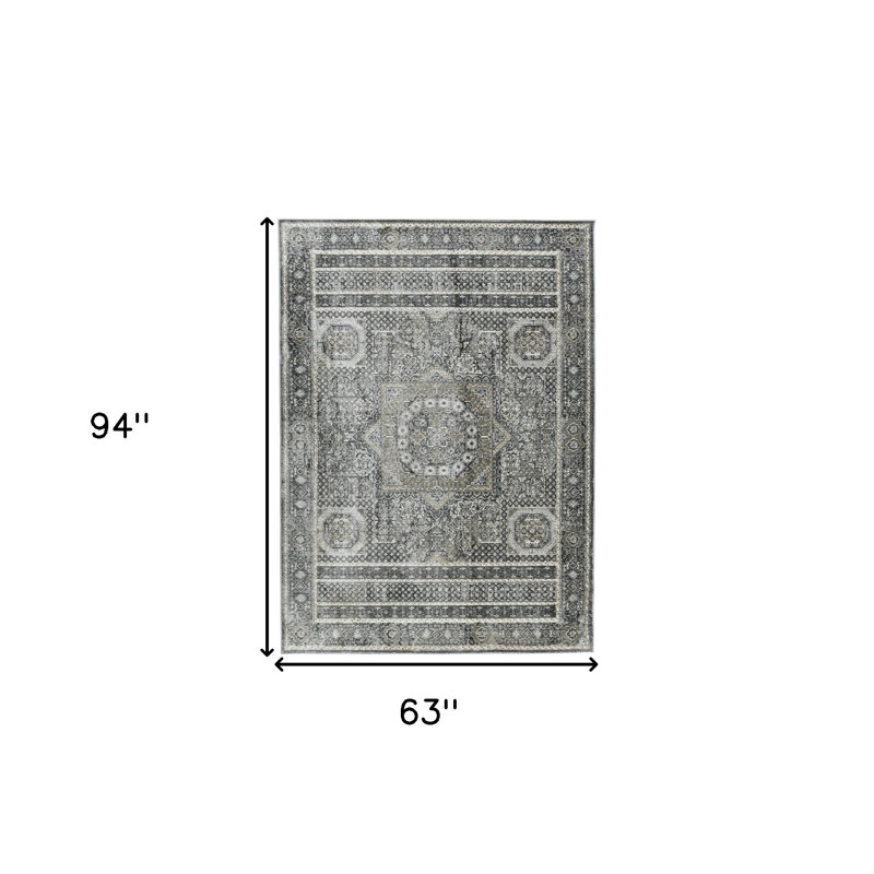 Tapis gris anthracite et gris médaillon 5 pi x 8 pi
