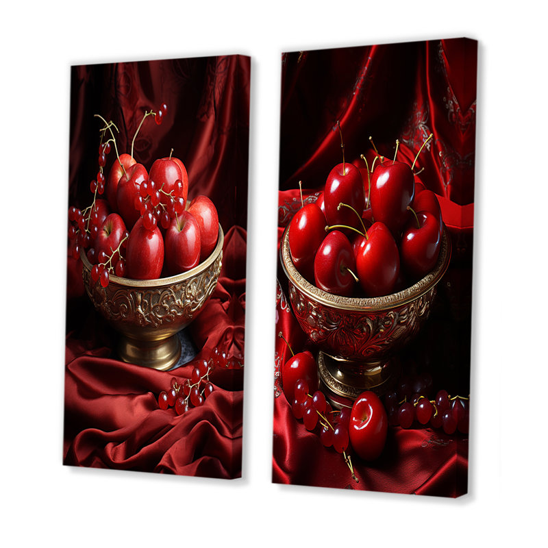 «Radiant Red Orchard Apple Opulence», ensemble de 2 impressions sur toile de fruits, H 28 po x l 25 po, Toile tendue
