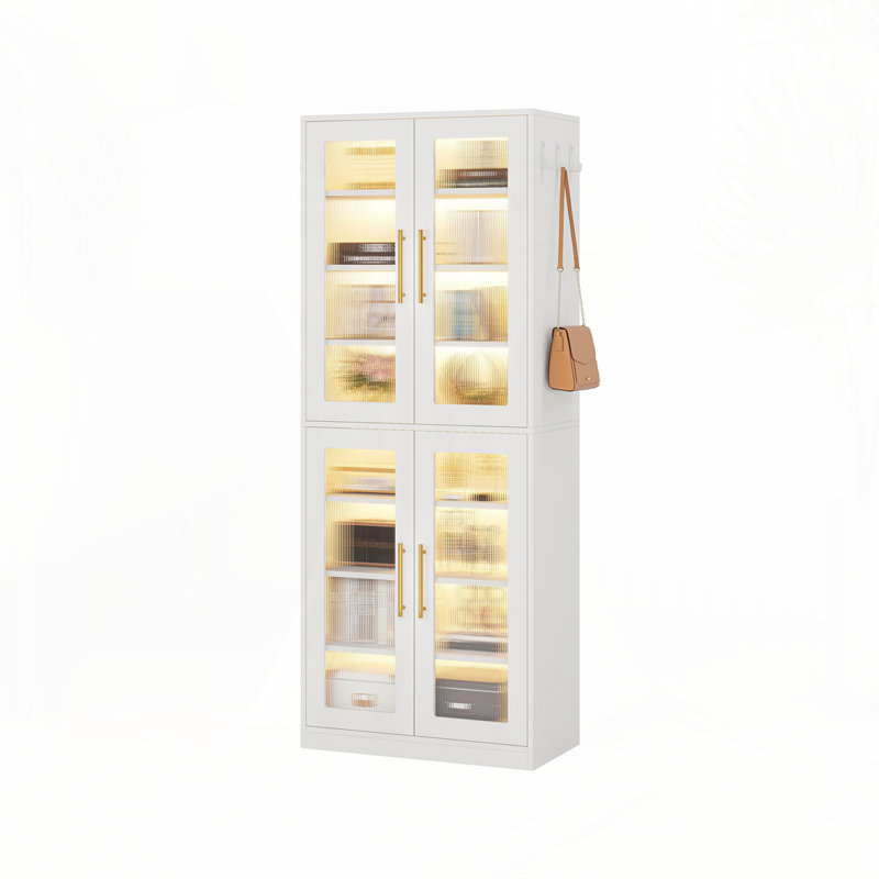 Armoire de rangement de 67 po de hauteur avec portes, DEL et 8 tablettes réglables pour le salon, le bureau et la chambre à coucher