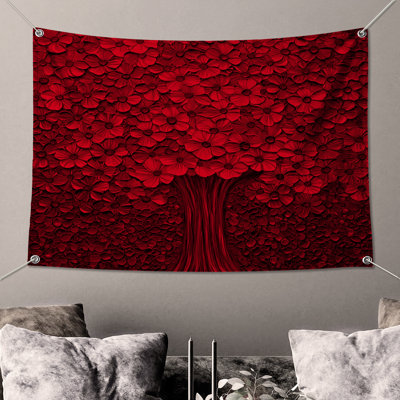Tapisserie murale «Red Blossoming Tree» - décoration murale florale
