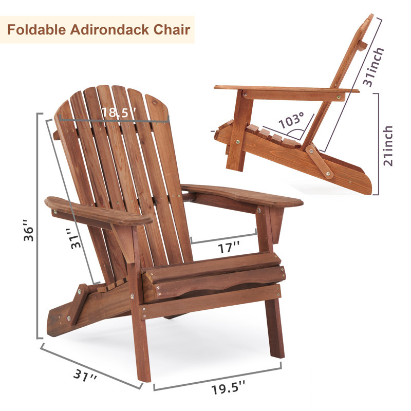 Wesley Solid Wood Folding Adirondack Chair, Dark Brown
