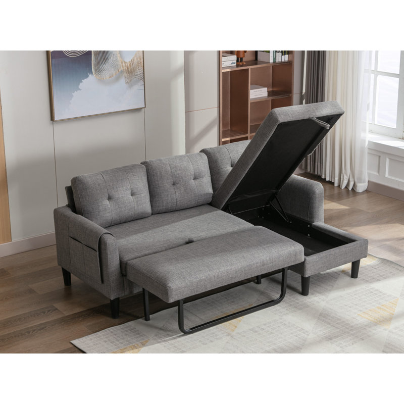 Canapé-lit à accoudoirs encastrés 72,44 po Mashia, Mélange de polyester gris clair