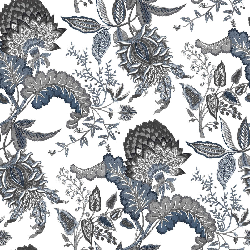 Origen Dos Paraiso Floral Wallpaper Roll by Gaston Y Daniela, Azul/Gris