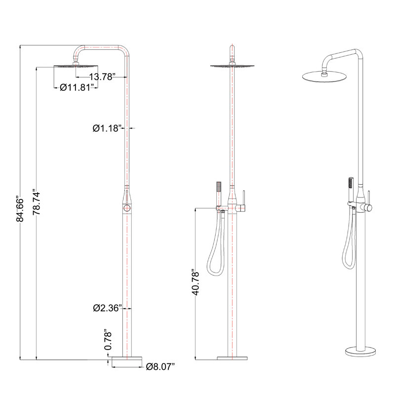 Système de douche d'extérieur en acier inoxydable avec douche à main et poignée simple, Noir mat