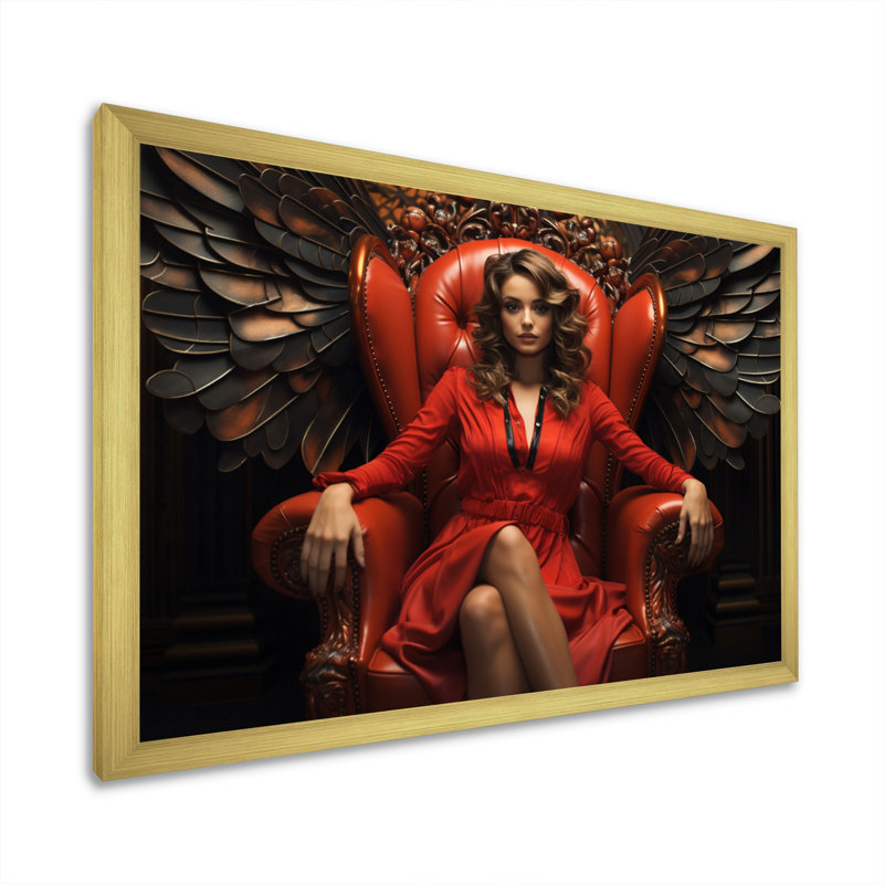«Red Queen of Angel II» sur toile, H 30 po x l 40 po x P 1,5 po, Encadrement doré