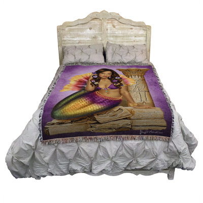 Pure Country Weavers Mermaid Ancient Ruins Blanket by Brigid Ashwood - Gift Fantasy Tapestry Throw Woven from Cotton - Made in The USA (72x54)