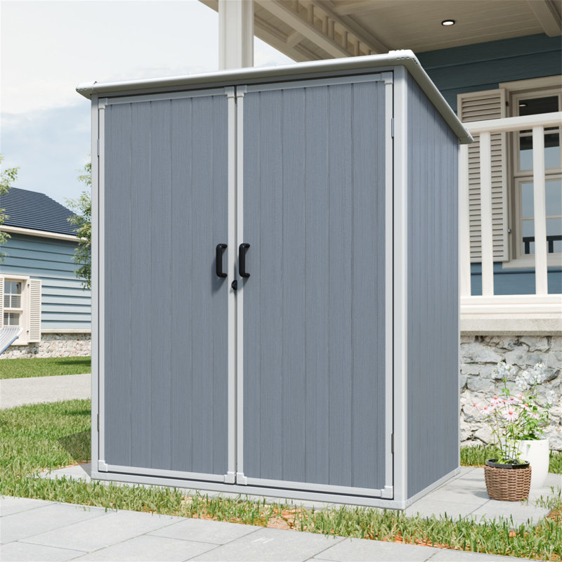 Armoire de rangement extérieure en résine imperméable 5X3ft avec portes verrouillables pour vélos et meubles de patio
