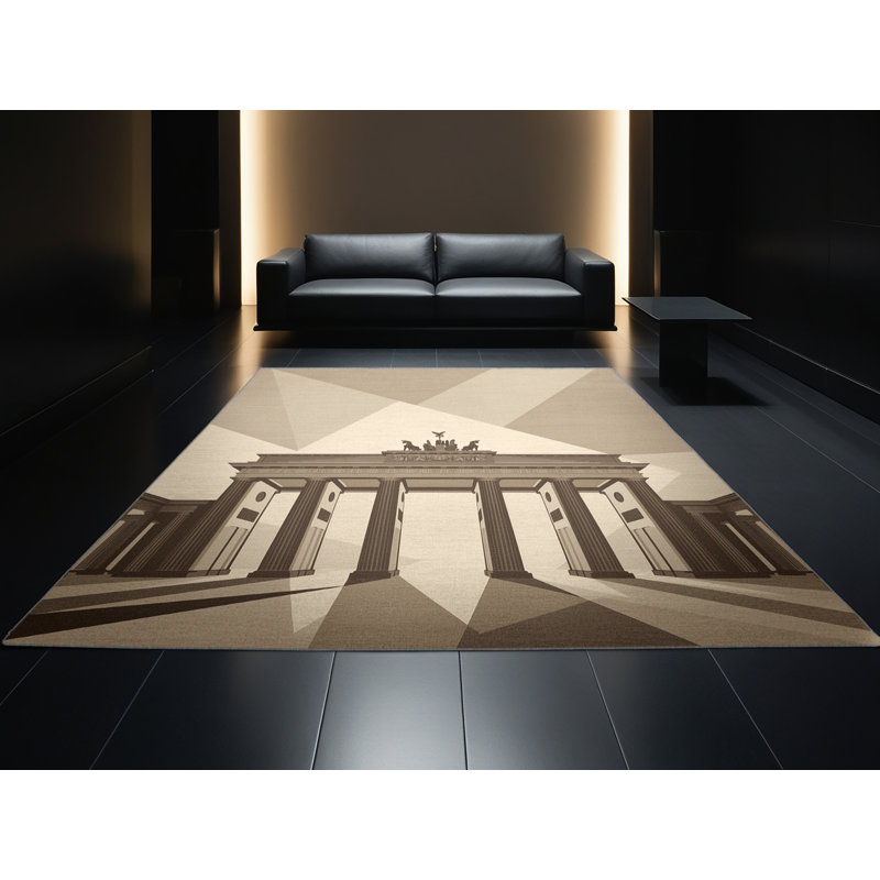 Soft Plush Burnham Berlin Brandenburg Gate Modern Area Rug in Gray – Gray Binding, 4x6