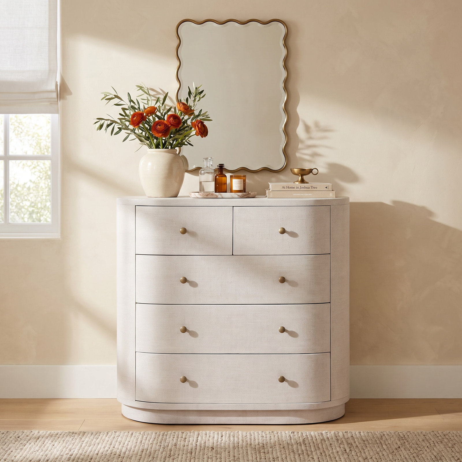 Mandola 40" Mahogany Dresser, Ivory Painted Linen