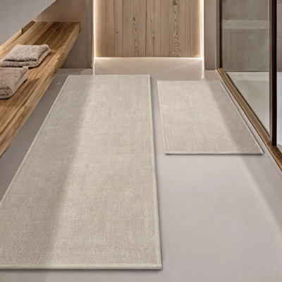 Bathroom Rug,Absorbent Non Slip Washable Bath Mat Quick Dry For Toilet And Floor,Set 2 Piece (Beige)