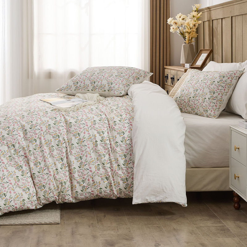 Gogreen 100% Cotton 3 Pieces Luxury King Duvet Cover Floral, Soft & Breathable King Bedding Sets, Pattern King Comfy Duvet Cover, with Zipper Closure