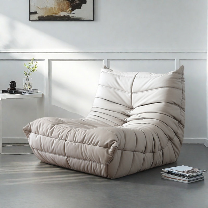 Retro minimalist caterpillar sofa, Light Grey Faux Leather