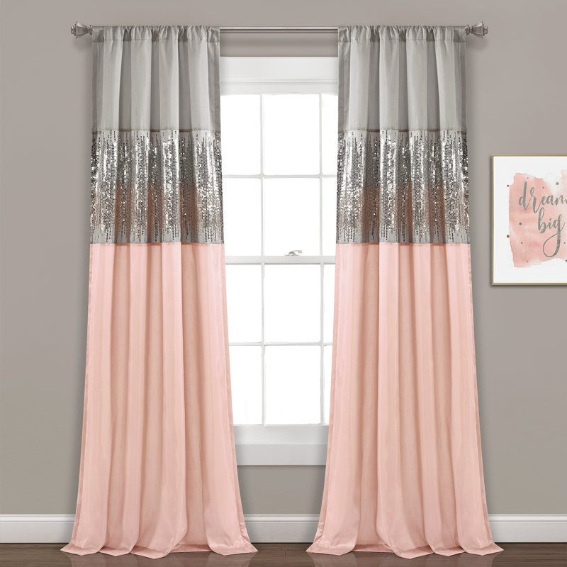 Semi Sheer Curtain Single Panel, 107cm W x 213cm L, Grey/Blush