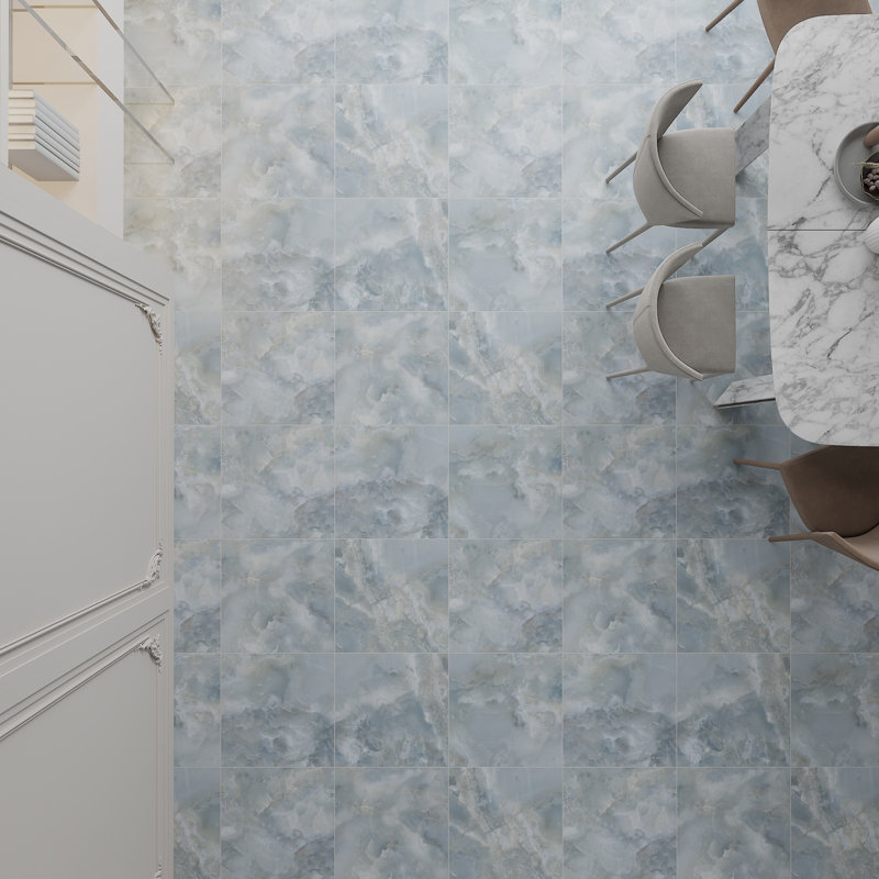 Carreau de porcelaine pour plancher et mur 24 po x 24 po Italian Onyx Italian (5 PCS, 19,38 pieds carrés / Caisse), Bleu