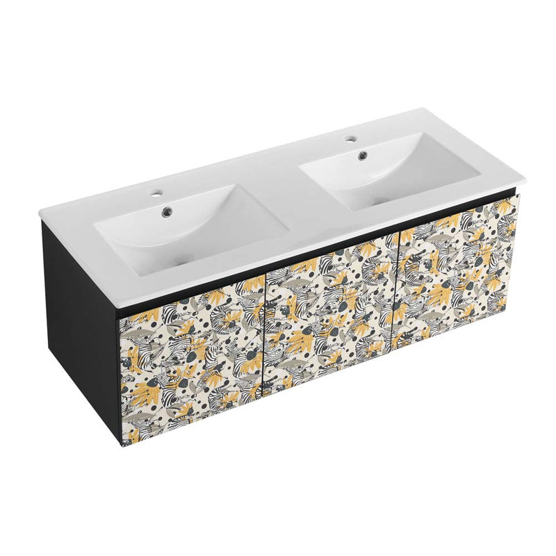 Ensemble de meuble-lavabo double 47,6 po avec plateau en céramique Shalia