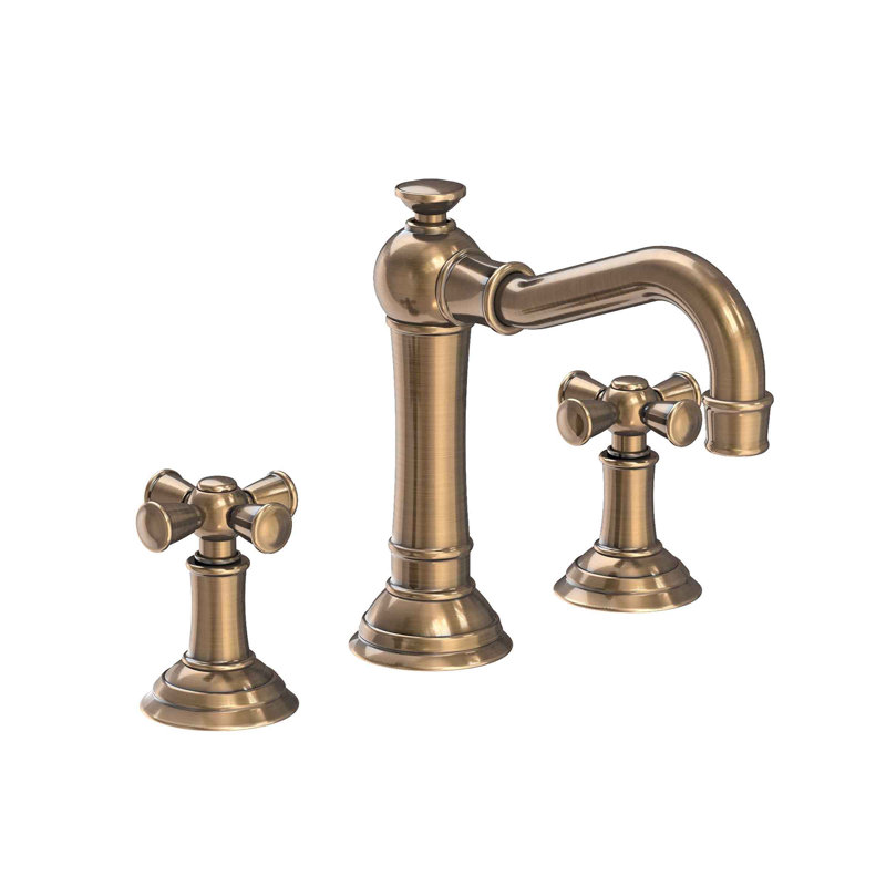 Jacobean Widespread Bathroom Faucet with Drain Assembly, Antique Brass