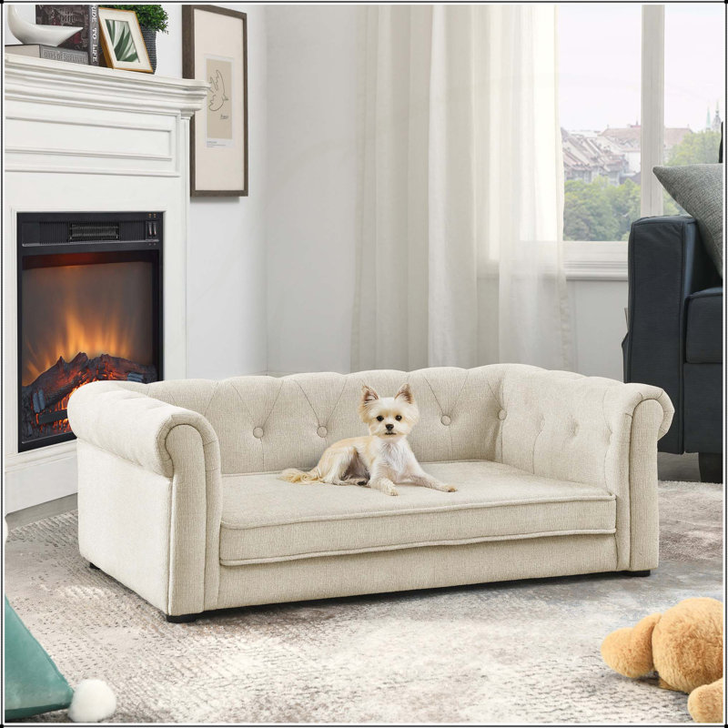 Elegant Rectangular Pet Bed for Small and Medium-Sized Dogs, Durable and Comfortable, Ideal for Indoor Use., Beige