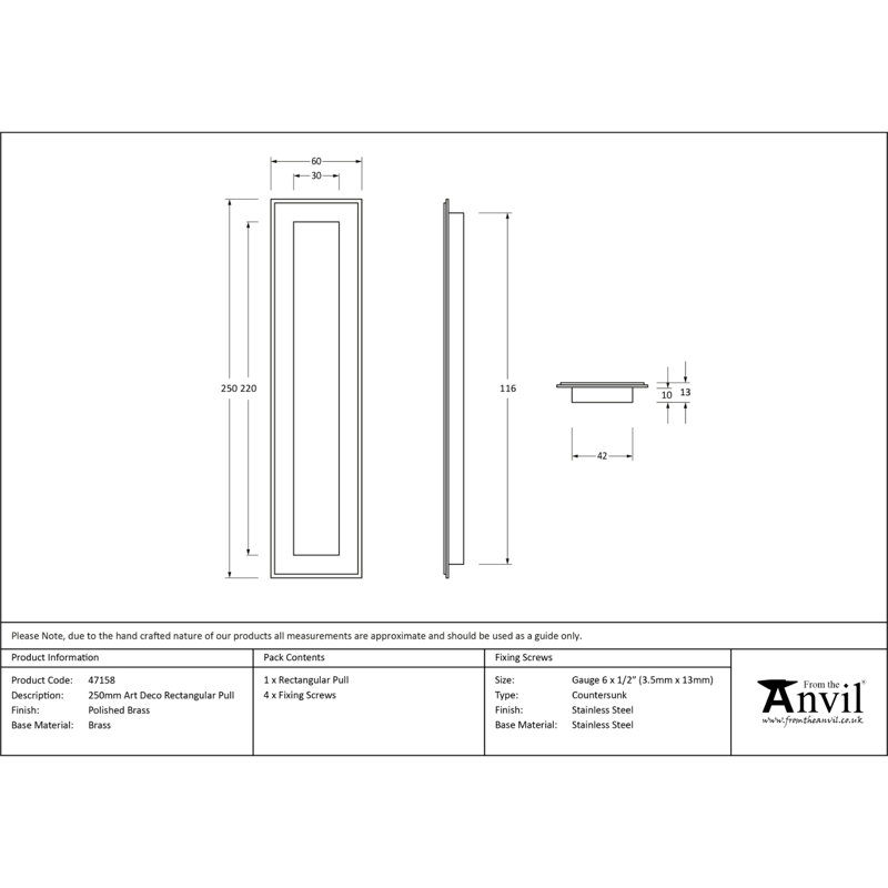 Recessed Handle, Polished Brass, 22 cm
