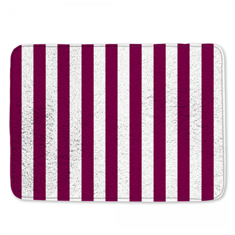 Tapis de bain blanc à rayures mauves, L 24 po x L 17 po
