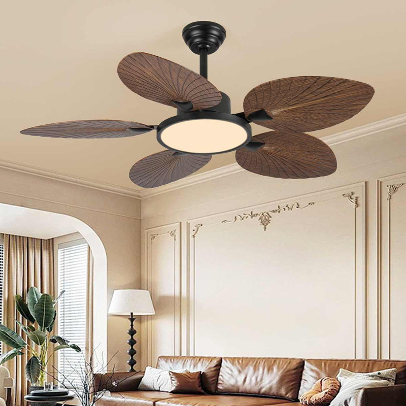 52-Inch Tropical Palm Leaf Ceiling Fan With Lights & Remote Control, Deep Brown