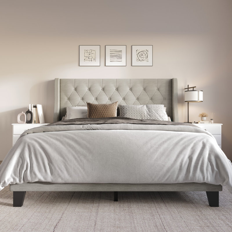 Araylia Upholstered Wingback Bed, Warm Gray, Full