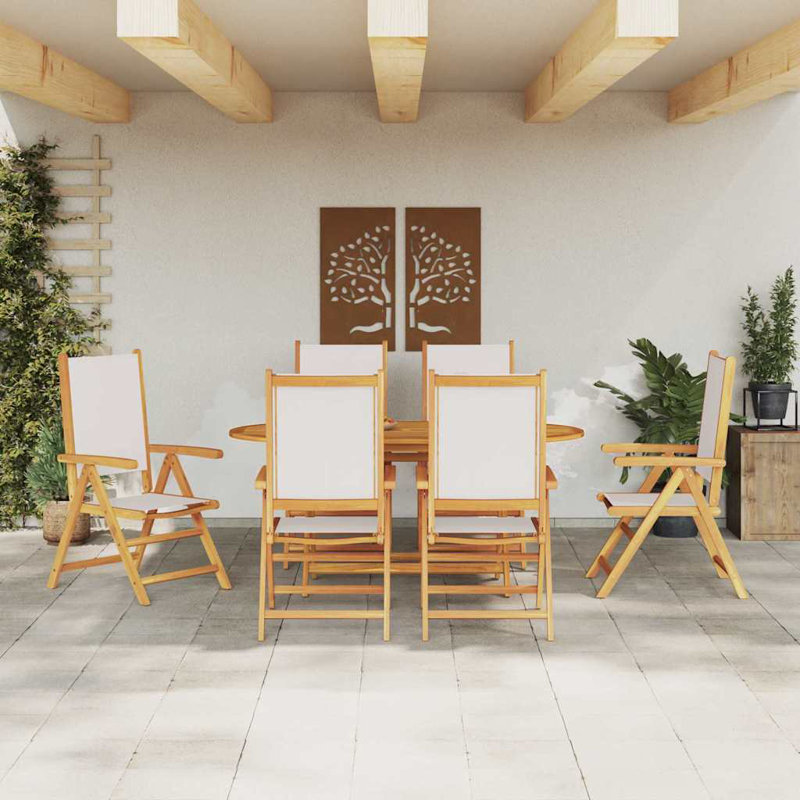 Garden Dining Set Folding Manual 7 Pcs 6-Seat Set, White