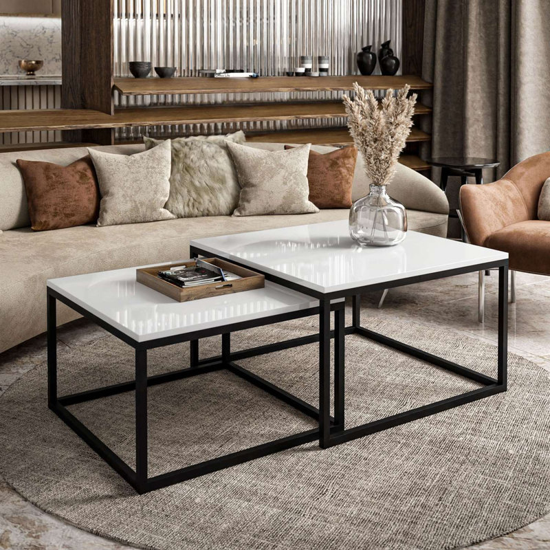 Sattley 2 Piece Coffee Table, 42" H x 70" L x 70" W, Black, White