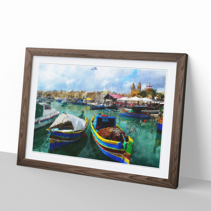 Fishing Boats in Malta - Framed Print, Walnut Framed, 48cm H x 65cm W x 2cm D