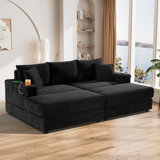 Chaises longues Corduroy avec 2 ensembles de repose-pieds, 2 coussins, 2 porte-gobelets et un port de charge USB