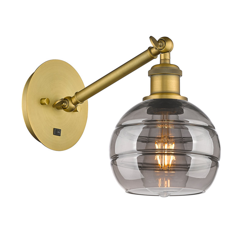 Chartoff Steel Armed Sconce, Light Smoke, Brushed Brass
