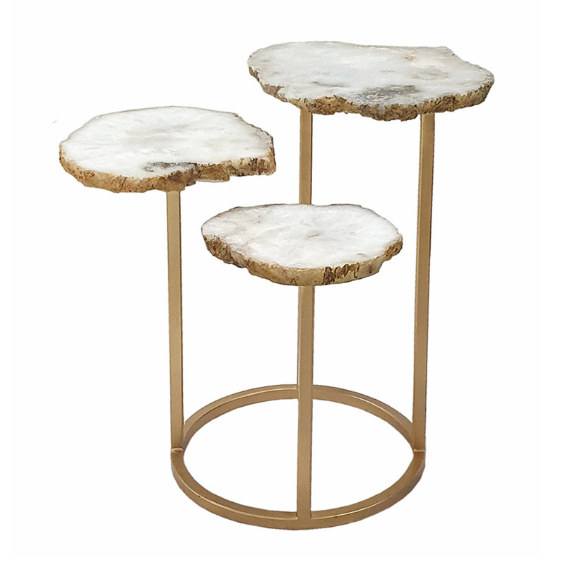Table d'appoint 3Tier Agate Dia. 12 po. X 18 po. Cadre naturel